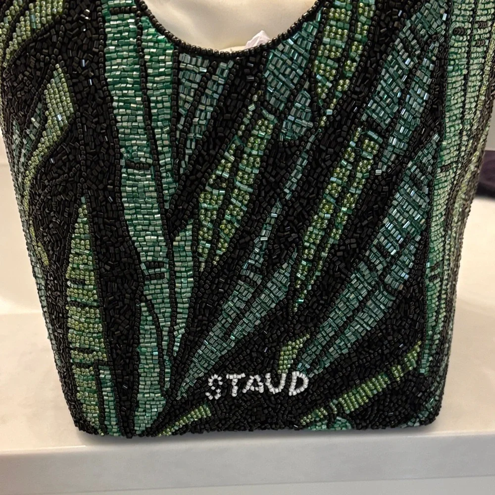 STAUD Black and Green Beaded Tote - Picture 2 of 6
